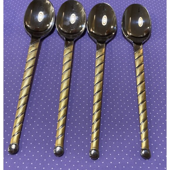 Cambridge Uptown Frosted Twist Ball Tip Stainless Gold Silver Oval Soup Spoons 4 - Picture 1 of 4